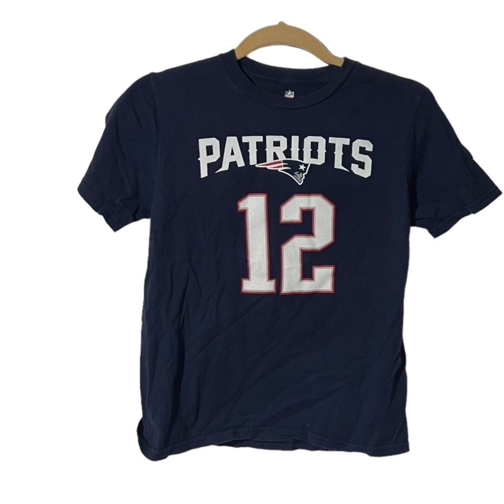 NFL Patriots Kids Short Sleeve Tee TOM BRADY #12 Navy Blue Size Large 14/16